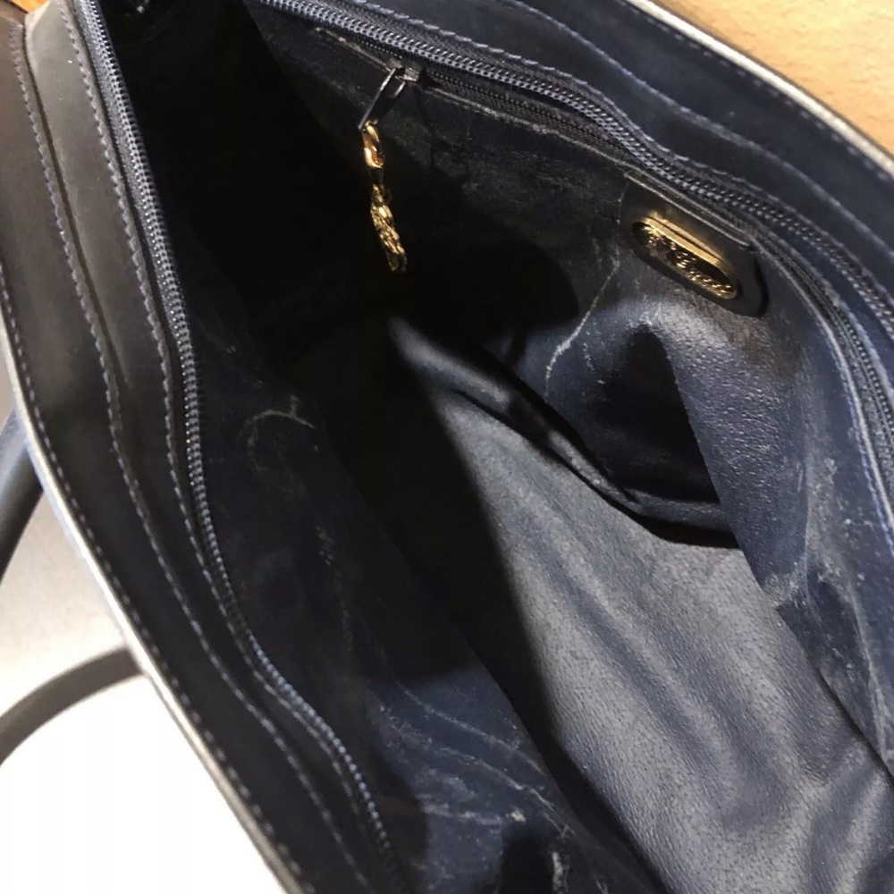 Vintage GUCCI Navy Blue Leather GG Satchel Tote - Picture 12 of 16